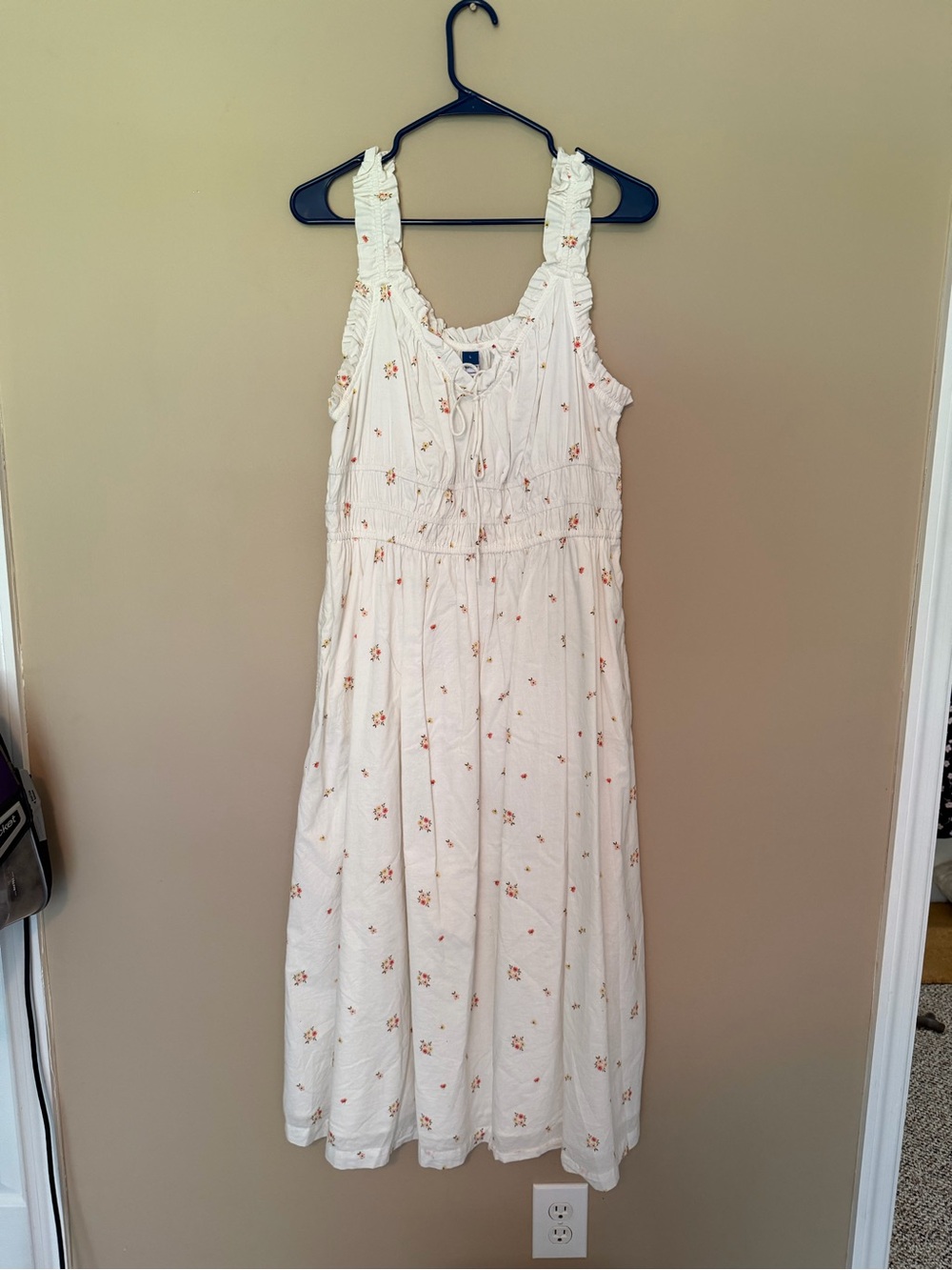 Old Navy Cream Dress with Pink & Orange Floral Accents